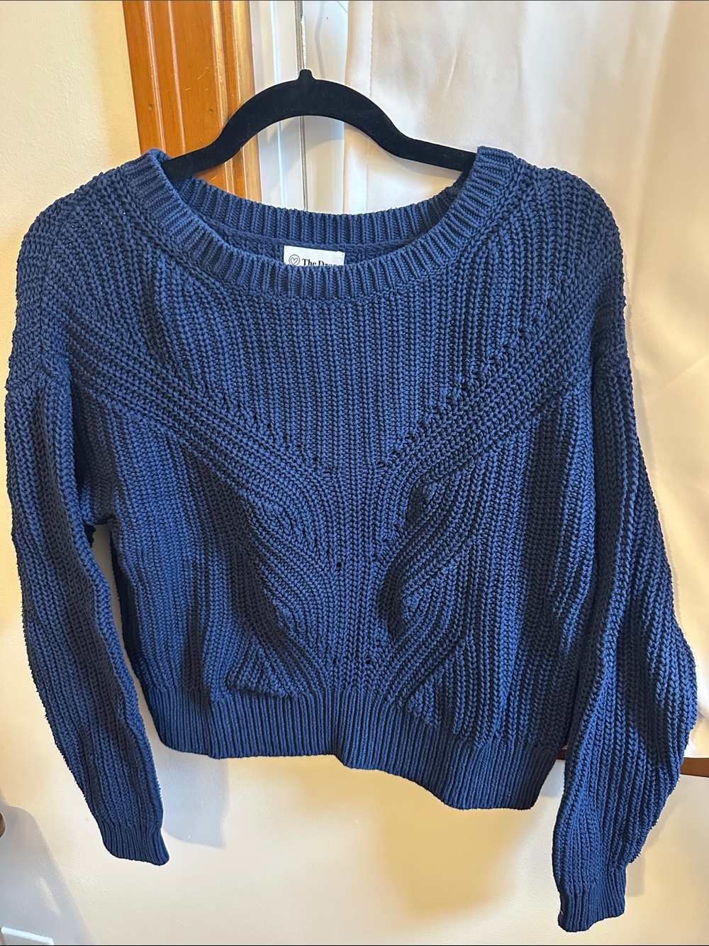 The Drop Women’s 100% Cotton Navy Cable-Knit Sweater - perfect for fall!